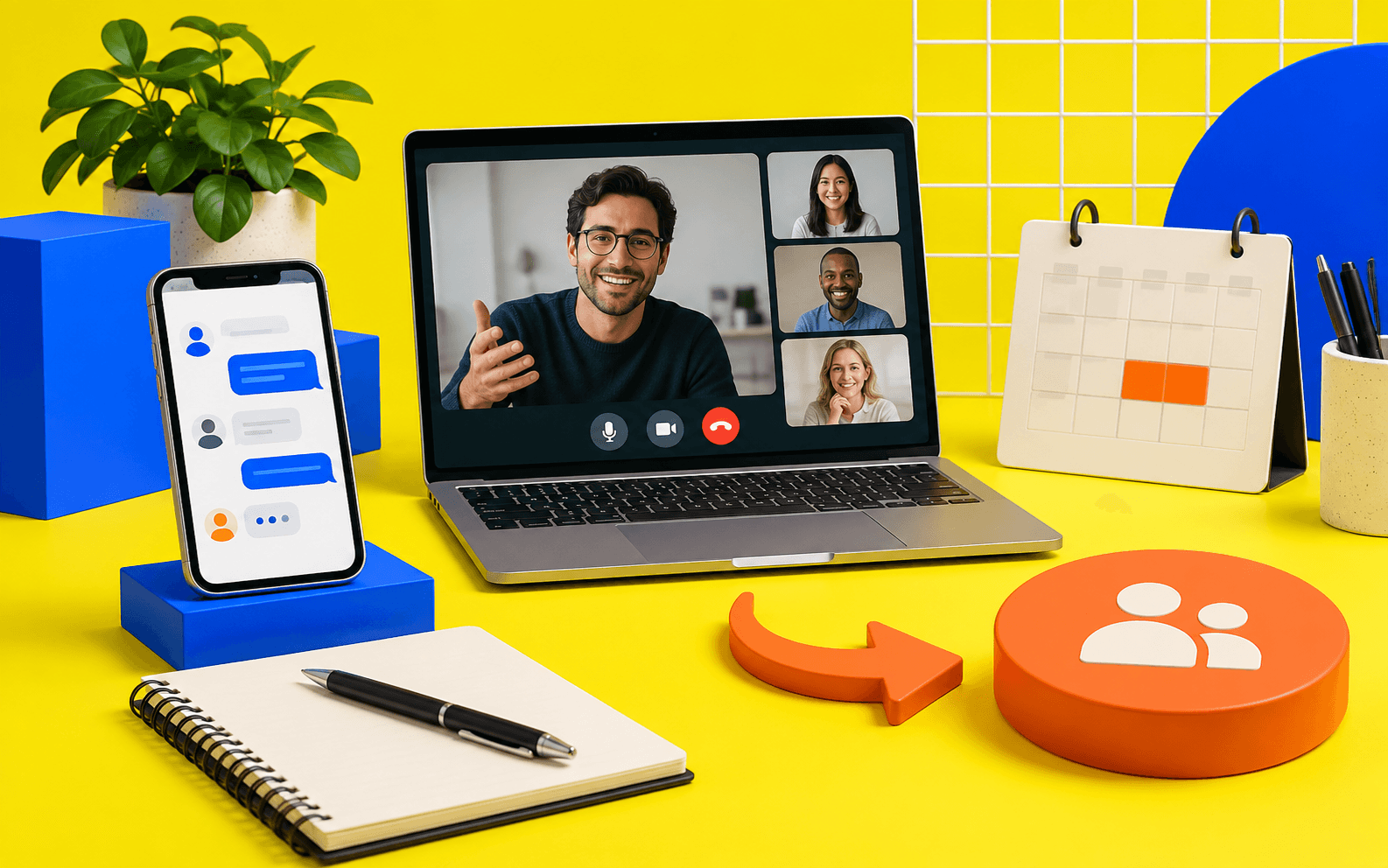 A consultation setup with messaging, video call and appointment scheduling tools